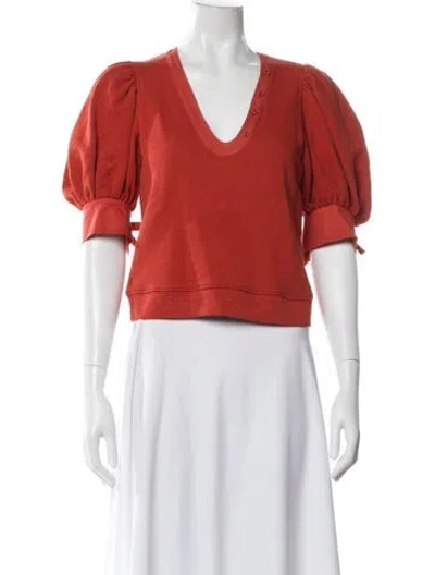 Pre-owned Ulla Johnson V-neck Short Sleeve Top In Orange