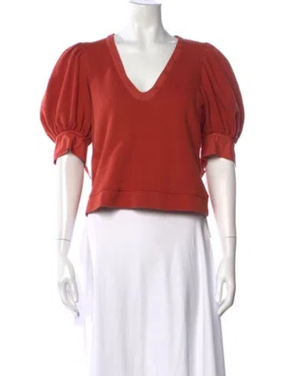 Pre-owned Ulla Johnson V-neck Short Sleeve Top In Orange