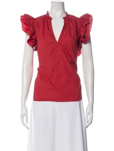 Pre-owned Ulla Johnson V-neck Short Sleeve Top In Red