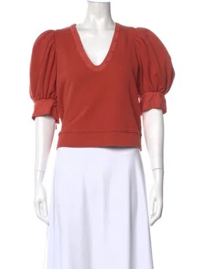 Pre-owned Ulla Johnson V-neck Short Sleeve Top In Red