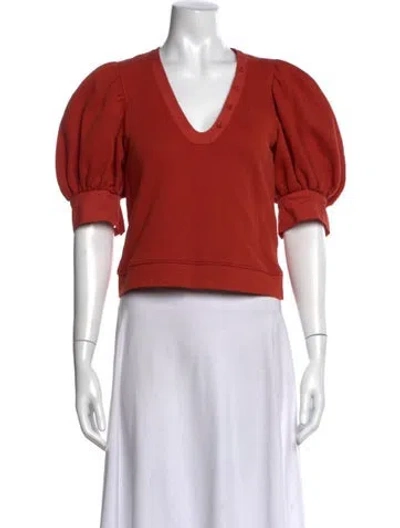 Pre-owned Ulla Johnson V-neck Short Sleeve Top In Red