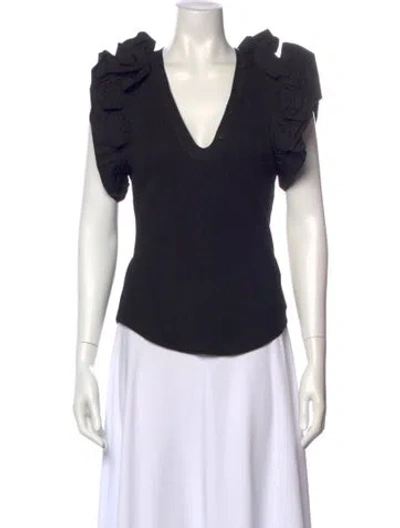 Pre-owned Ulla Johnson V-neck Short Sleeve Top W/ Tags In Black