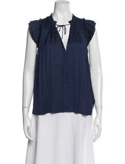 Pre-owned Ulla Johnson V-neck Sleeveless Blouse In Blue