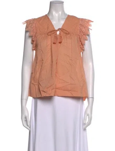 Pre-owned Ulla Johnson V-neck Sleeveless Blouse In Orange