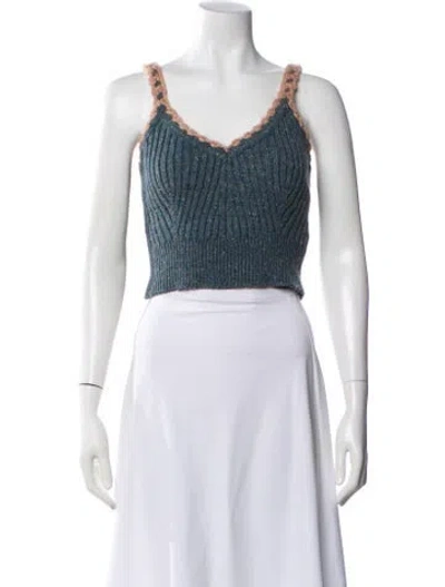 Pre-owned Ulla Johnson V-neck Sleeveless Crop Top In Blue