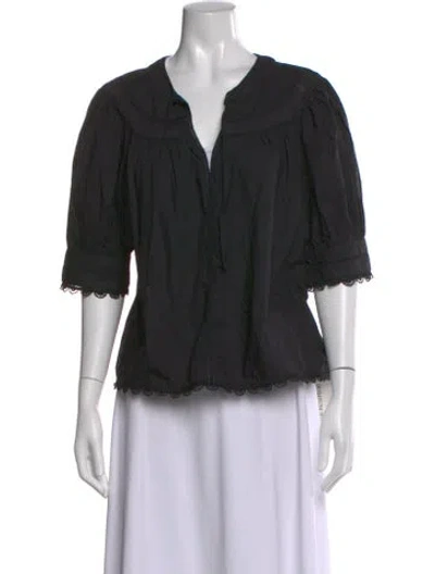 Pre-owned Ulla Johnson V-neck Three-quarter Sleeve Blouse In Black