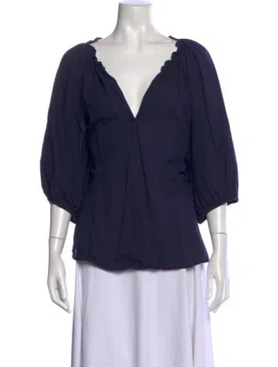 Pre-owned Ulla Johnson V-neck Three-quarter Sleeve Blouse In Black