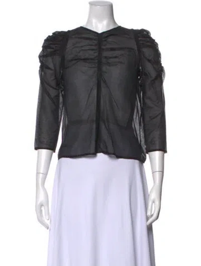 Pre-owned Ulla Johnson V-neck Three-quarter Sleeve Blouse In Black