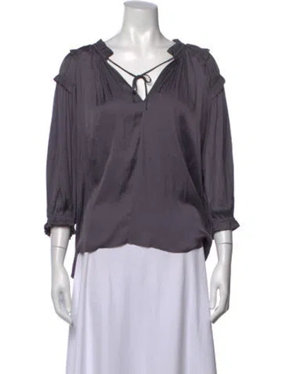 Pre-owned Ulla Johnson V-neck Three-quarter Sleeve Blouse In Grey