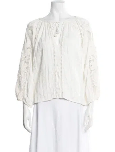 Pre-owned Ulla Johnson V-neck Three-quarter Sleeve Blouse In Neutral
