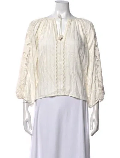 Pre-owned Ulla Johnson V-neck Three-quarter Sleeve Blouse In Neutrals