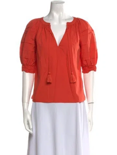 Pre-owned Ulla Johnson V-neck Three-quarter Sleeve Blouse In Orange
