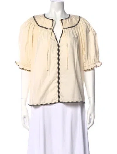 Pre-owned Ulla Johnson V-neck Three-quarter Sleeve Blouse W/ Tags In Neutral