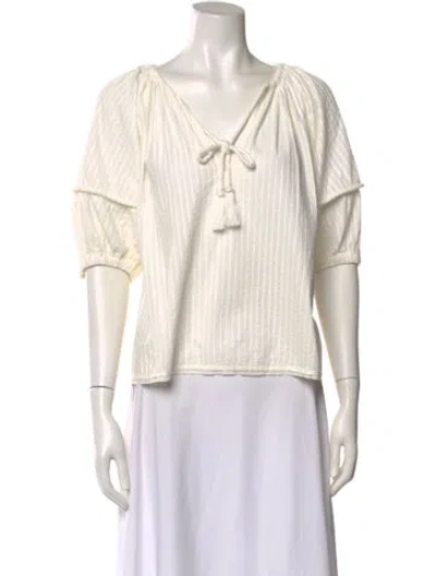 Pre-owned Ulla Johnson V-neck Three-quarter Sleeve Blouse In White