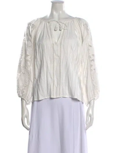 Pre-owned Ulla Johnson V-neck Three-quarter Sleeve Blouse In White