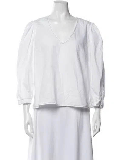 Pre-owned Ulla Johnson V-neck Three-quarter Sleeve Blouse In White