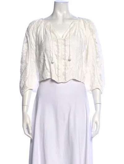 Pre-owned Ulla Johnson V-neck Three-quarter Sleeve Blouse In White
