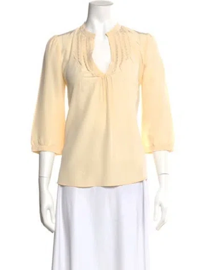 Pre-owned Ulla Johnson V-neck Three-quarter Sleeve Blouse In Yellow