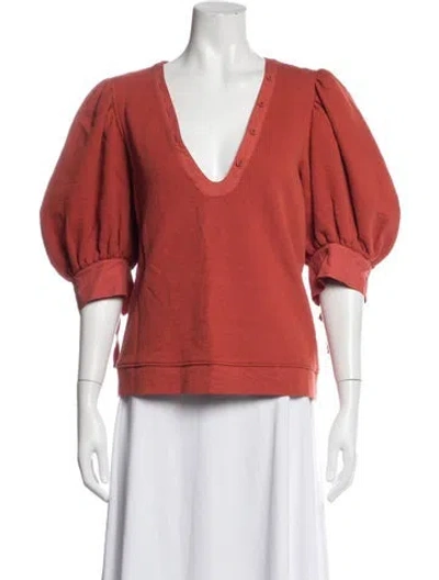 Pre-owned Ulla Johnson V-neck Three-quarter Sleeve Sweatshirt In Orange
