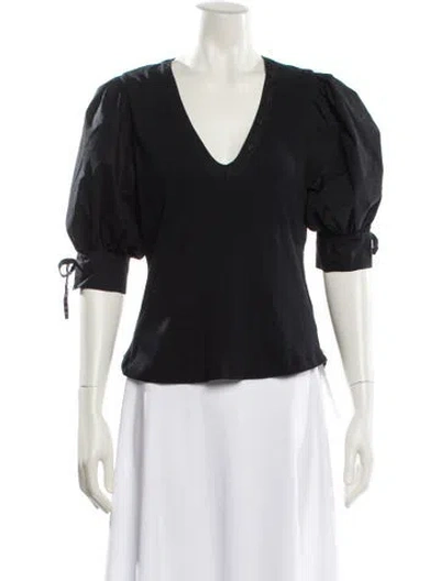 Pre-owned Ulla Johnson V-neck Three-quarter Sleeve Top In Black