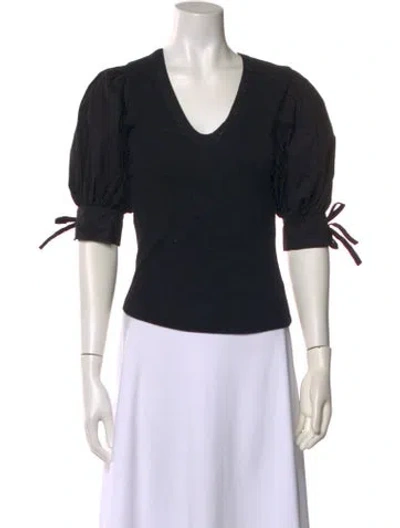 Pre-owned Ulla Johnson V-neck Three-quarter Sleeve Top In Black