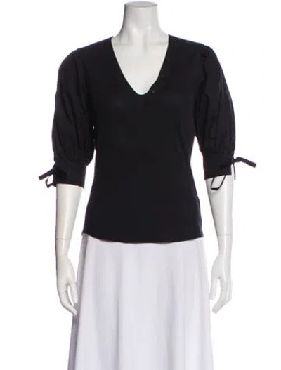 Pre-owned Ulla Johnson V-neck Three-quarter Sleeve Top In Black