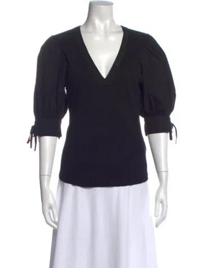 Pre-owned Ulla Johnson V-neck Three-quarter Sleeve Top In Black