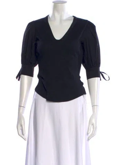 Pre-owned Ulla Johnson V-neck Three-quarter Sleeve Top In Black