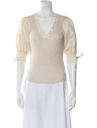Pre-owned Ulla Johnson V-neck Three-quarter Sleeve Top In Neutral