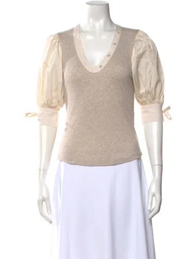 Pre-owned Ulla Johnson V-neck Three-quarter Sleeve Top In Neutral