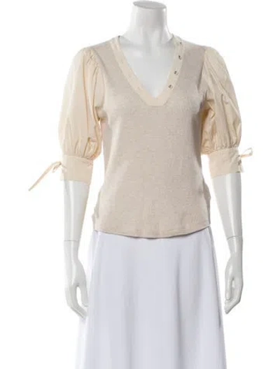 Pre-owned Ulla Johnson V-neck Three-quarter Sleeve Top In Neutral
