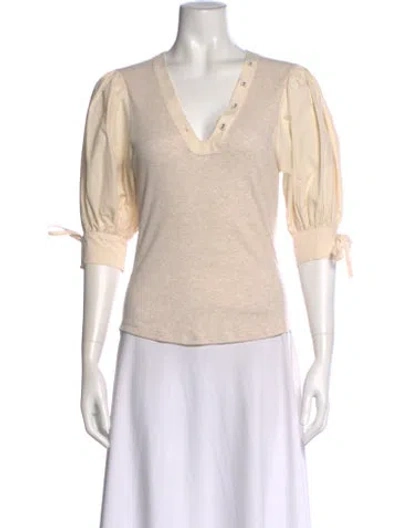 Pre-owned Ulla Johnson V-neck Three-quarter Sleeve Top In Neutral