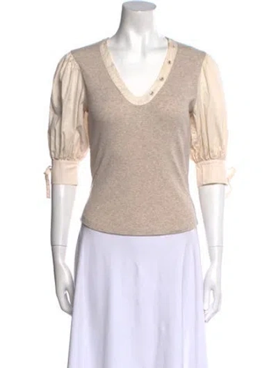 Pre-owned Ulla Johnson V-neck Three-quarter Sleeve T-shirt In Neutral