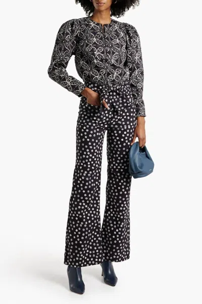 Ulla Johnson Wade Polka-dot High-rise Flared Jeans In Black