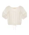 Ulla Johnson White Cropped Drawstring Voile Blouse In Multi
