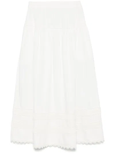 Ulla Johnson Tiered Lace Trim Skirt With Scallop Edge In White
