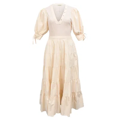 Ulla Johnson Wilda Midi Tiered Dress Cream Cotton In Gold
