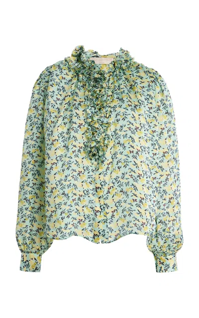 Ulla Johnson Willhemina Textured Silk Blouse In Green