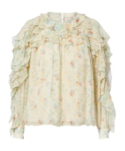 Ulla Johnson Willow Ruffled Floral Silk Blouse In Brown