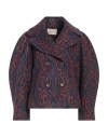 Ulla Johnson Dorothea Double-breasted Brushed Wool-blend Leopard-jacquard Jacket In Navy Blue