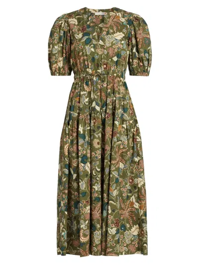 Ulla Johnson Women's Adriana Floral Poplin Midi-dress In Green