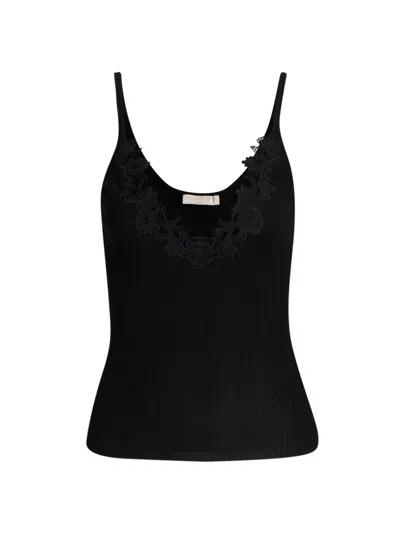 Ulla Johnson Women's Ainsley Lace-trim Rib-knit Cami In Black