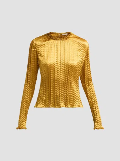Ulla Johnson Women's Althea Pleated Ripple-satin Crewneck Top In Yellow