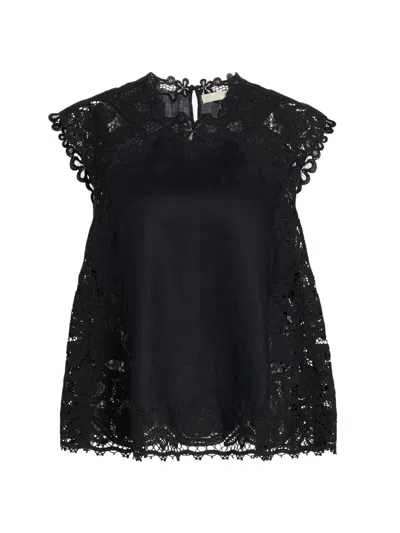 Ulla Johnson Women's Amelie Floral-embroidered Linen Top In Black
