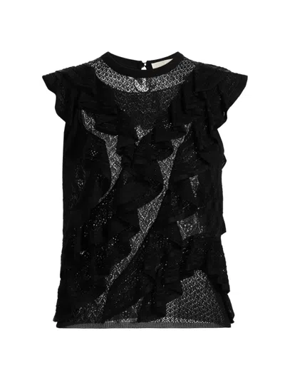 Ulla Johnson Women's Angelica Lace Flutter Top In Black