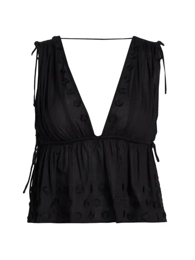 Ulla Johnson Women's Anya Plunging V-neck Cotton Cover-up Top In Black