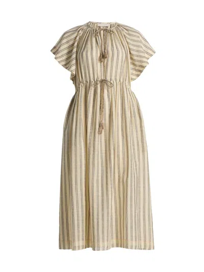 Ulla Johnson Women's Ariane Striped Cotton Tieneck Midi-dress In Neutral