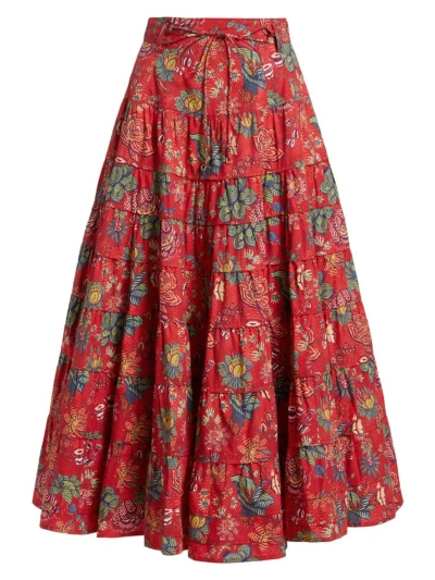 Ulla Johnson Women's Aspen Tiered Floral Midi-skirt In Hibiscus