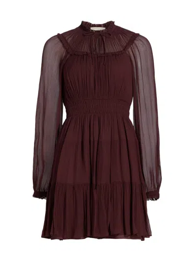 Ulla Johnson Women's Ava Silk Tiered Long-sleeve Minidress In Brown