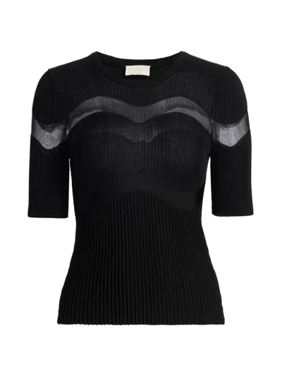 Ulla Johnson Ayla Mesh-paneled Ribbed-knit Top In Black